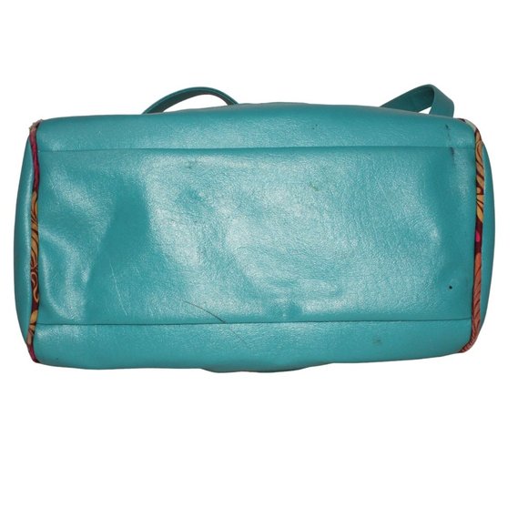 Karried Astray Teal Green Faux Leather Floral Fabric Satchel Shoulder Purse - Picture 7 of 14